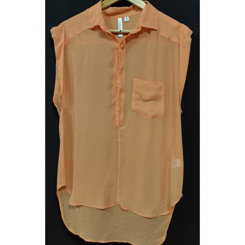 robbi & nikki N1202076 Silk Sleeveless Blouse Orange Solid Collared Women Size M
